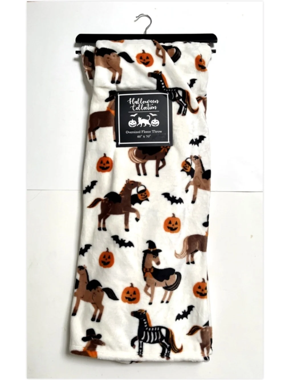 Halloween Horse Pony Fleece Throw Blanket 60x70 Pumpkins Bats Witch Skeleton